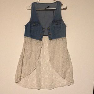 Forever 21 Denim Vest w/ Lace Accent